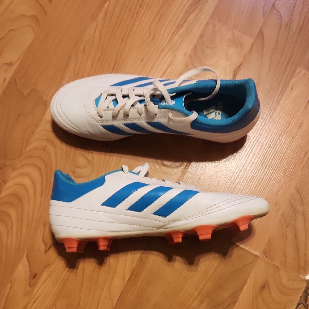 Adidas Womens White and Blue Soccer Cleats